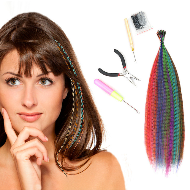 Feather Hair Extension 40s/lot Mixed Color Straight Synthetic I Tip Hair  Extensions With Micro Rings 2 Crochet Hooks 1 Plier Kit - Synthetic Clip-in  One Piece(for White) - AliExpress